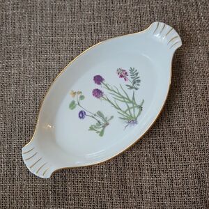 Floral gold trimmed ceramic baking dish Lourioux Made in France